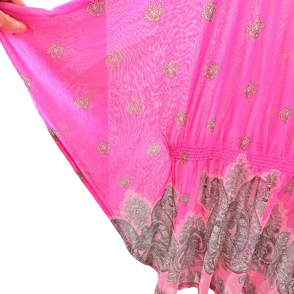 INC International Concepts Hot Pink Paisley Mesh Kaftan‎ Top V-Neck Plus 2X - Picture 3 of 7